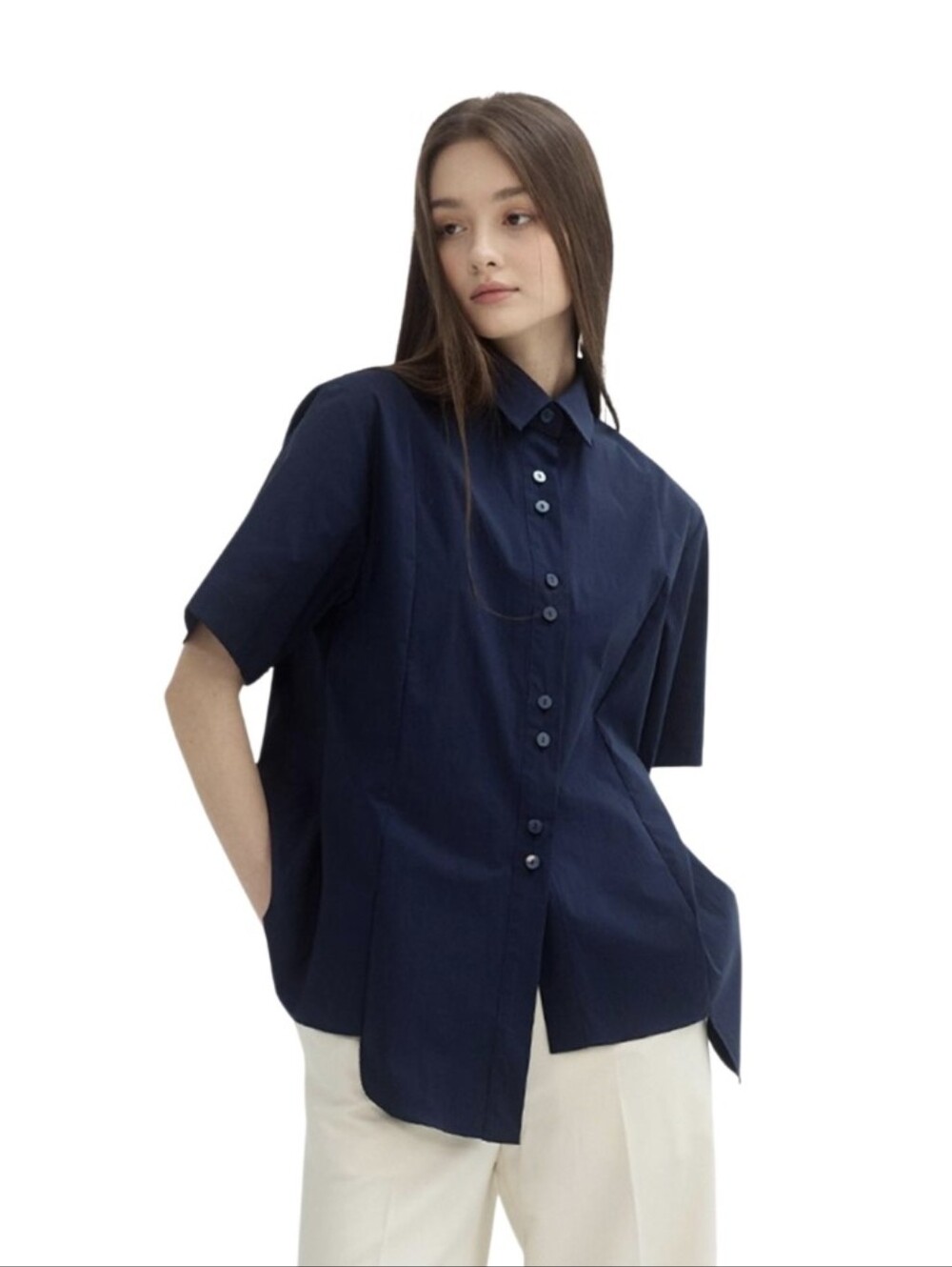 #A41 Relaxed Navy Short-Sleeve Button-Up Shirt